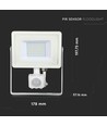 30W LED flomlys med sensor, Samsung LED - IP65, hvit, 6400K