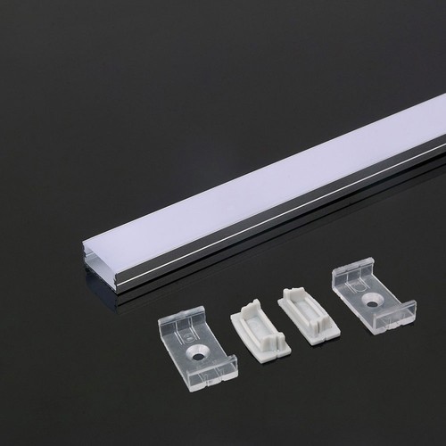 2m Alu profil til LED strips, overflatemontering - Sølv, opal deksel, innvendig bredde 21,5 mm, IP20