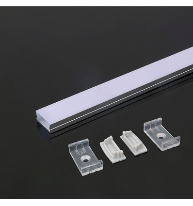 2m Alu profil til LED strips, overflatemontering - Sølv, opal deksel, innvendig bredde 21,5 mm, IP20
