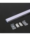 2m Alu profil til LED strips, overflatemontering - Sølv, opal deksel, innvendig bredde 21,5 mm, IP20