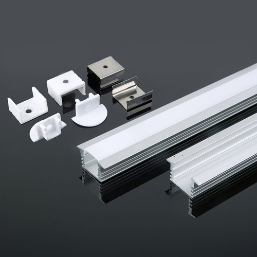 2m innfellingsprofil i aluminium med melkehvitt deksel - Sølv, 2000x24,5x12,2mm, til LED strips opptil 12,5mm bredde