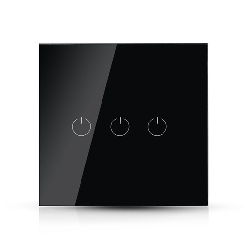 WiFi 3-veis touch bryter, sort - 2200W, fungerer med Google Home og Alexa, 3 Gang 1 Way