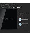 WiFi 3-veis touch bryter, sort - 2200W, fungerer med Google Home og Alexa, 3 Gang 1 Way