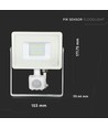 20W LED lyskaster med sensor - Samsung LED chip, hvit, IP65, varm hvit
