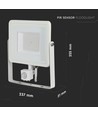 50W LED lyskaster med sensor - IP65, 4000lm, varm hvit, PIR bevegelsessensor, hvit kant