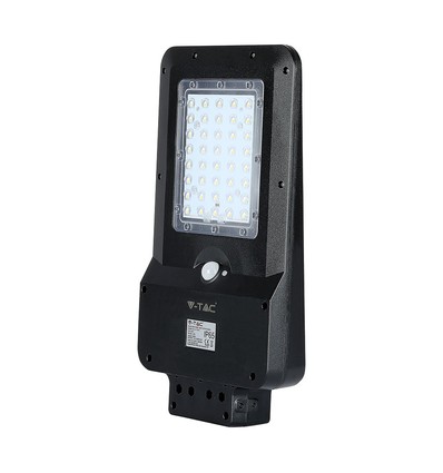 15W LED solcelle gatelykt - 1600lm, IP65, sort, bevegelsessensor, 7.4V lithium batteri