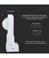 V-Tac IP65 infrarød bevegelsessensor, hvit - 360 grader, 20m rekkevidde, maks 1000W LED, utendørs/innendørs