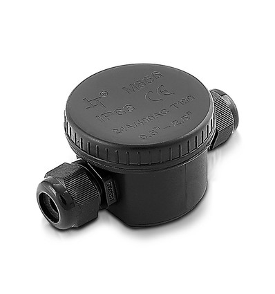 Vanntett 2-veis koblingsboks - IP66, sort, 24A, UV-resistent, 450V, til lyskastere