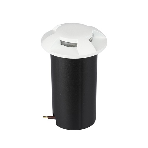 1W LED steplight til innbygging, 12V - IP67, 4-veis lys, kald hvit, Ø6cm, hvit kant