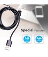 1,5m sort MFi Lightning kabel - 2A, Apple sertifisert, holdbart design