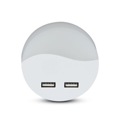 0,45W Nattlampe med USB - Rund, 3000K, Automatisk tenning ved mørke, Samsung LED Chip