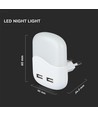 V-tac Nattlampe med USB - Automatisk tenning ved mørke, Samsung chip, 0,45W, 3000K, firkantet