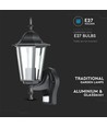 E27 Vegglampe m. sensor - IP44 utendørs, sort, uten lyskilde