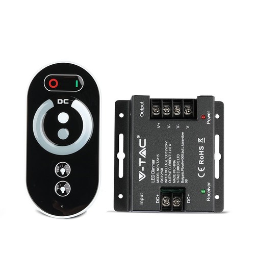 RF LED dimmer med touch fjernkontroll, 12V/24V - 3 kanaler, 18A, sort, til LED strips