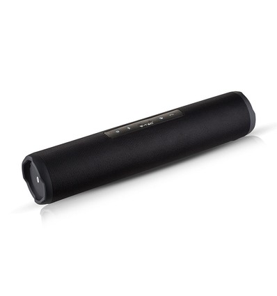 Bærbar Bluetooth høyttaler med stoffdesign - 2x3W, sort, FM radio, USB/TF, TWS, oppladbar, 39,4cm lang