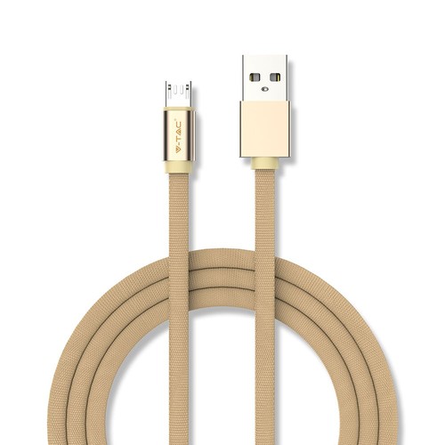 MicroUSB-kabel 1m messingfarget - Bomullsstoff, MicroUSB til USB-A