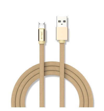 MicroUSB-kabel 1m messingfarget - Bomullsstoff, MicroUSB til USB-A