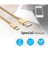 MicroUSB-kabel 1m messingfarget - Bomullsstoff, MicroUSB til USB-A