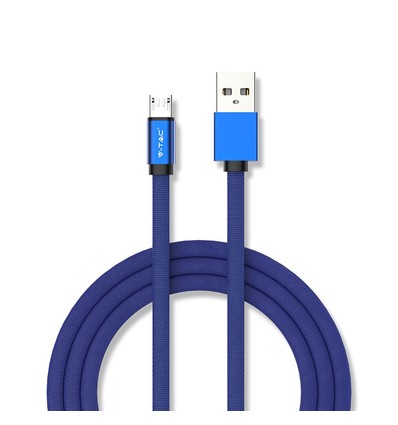 1m Micro USB kabel, 2.4A - Blå, Ruby Series, bomullsflettet, hurtig lading
