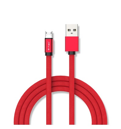 MicroUSB-kabel 1m rød - Bomullsstoff, MicroUSB til USB-A
