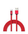 MicroUSB-kabel 1m rød - Bomullsstoff, MicroUSB til USB-A