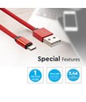 MicroUSB-kabel 1m rød - Bomullsstoff, MicroUSB til USB-A
