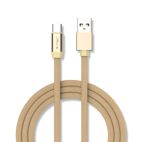 1m Type-C USB kabel i gull - Ruby Series, bomullsflettet, USB-C til USB-A