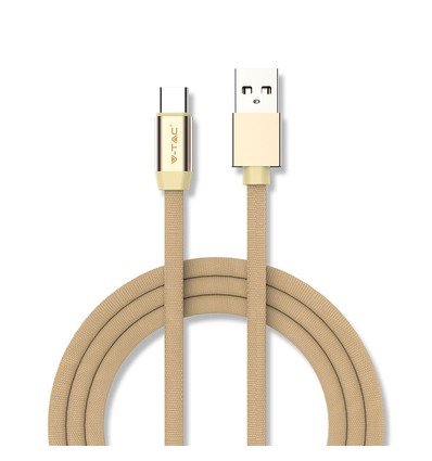 1m Type-C USB kabel i gull - Ruby Series, bomullsflettet, USB-C til USB-A
