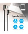 1m Micro USB kabel L-Type, 2.4A - Black Diamond Series, sort, vevd bomull