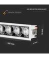 20W rektangulært LED downlight, RA90 - Samsung LED chip, hvit, hull: 200x45 mm, 5700K