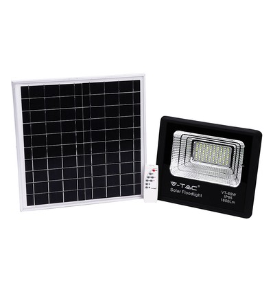 20W solcelle LED lyskaster - 1650lm, IP65, 6000K, sort, inkl. solcellepanel og fjernkontroll