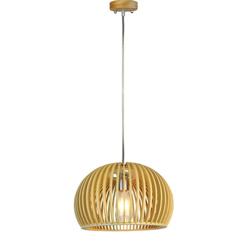 E27 pendel i tre, rund - Ø33cm, orientalsk design, treskjerm og rosett, uten lyskilde