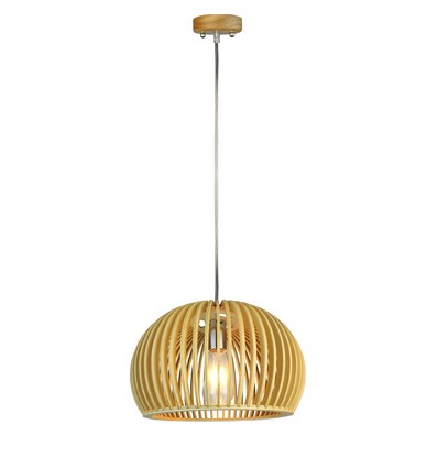 E27 pendel i tre, rund - Ø33cm, orientalsk design, treskjerm og rosett, uten lyskilde