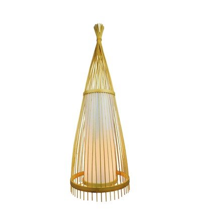 Gulvlampe i tre med rotting skjerm, E27 fatning - Ø45cm, Høyde: 150cm, 1,8m ledning, uten lyskilde