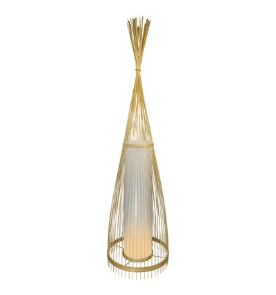 Tre gulvlampe med rotting skjerm, E27 - Ø40cm, høyde 100cm, IP20, uten lyskilde