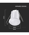 PIR taksensor for innbygging, 360° - Hvit, 400W LED, 8m rekkevidde, IP20