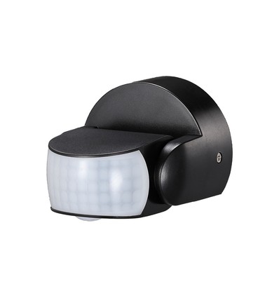 Infrarød bevegelsessensor - IP65 utendørs, sort, 180°/360° deteksjon, max 600W LED