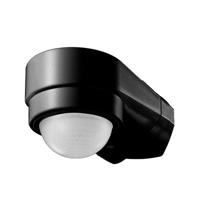 Sensor for hushjørne, svart, bevegelsessensor - justerbar, hjørnemontering, IP65 (maks:600W LED)