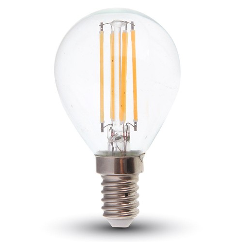 E14 6W LED kronepære - P45, filament, klart glass, 130lm/W, varm hvit, erstatter 60W