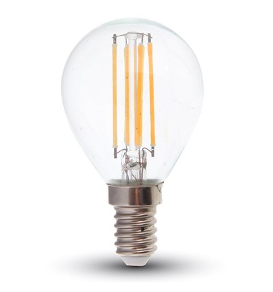 E14 6W LED kronepære - P45, filament, klart glass, 130lm/W, varm hvit, erstatter 60W