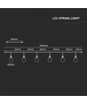 3m LED lyskjede med 6 pærer - Ø15cm pærer, E27 sokkel, IP65 utendørs, matt sort, kan sammenkobles