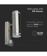 V-Tac Vegglampe opp/ned m. sensor - IP44 utendørs, rustfri, GU10 sokkel, uten lyskilde