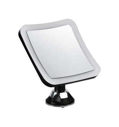 3,2W LED speil med 10x forstørrelse - Batteridrevet, 360° rotasjon, IP44, sort, sugekopp, kald hvit