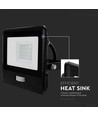 20W LED lyskaster med sensor - Samsung LED chip, IP65, sort, 1m kabel, kald hvit