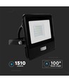 20W LED lyskaster med sensor - Samsung LED chip, IP65, sort, 1m kabel, kald hvit