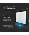 50W LED lyskaster med sensor - Samsung LED chip, IP65, sort, 6500K, 5 års garanti