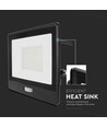 50W LED lyskaster med sensor - Samsung LED chip, IP65, sort, 6500K, 5 års garanti