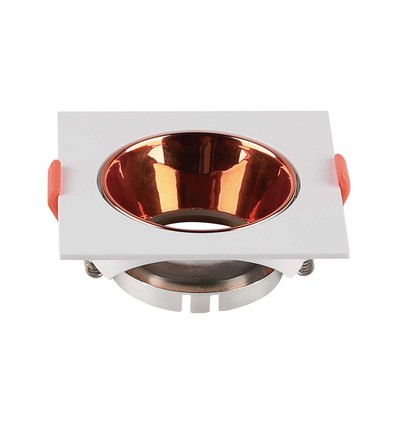 GU10 innfellingsspot - Firkantet, hvit med rose gold reflektor, PC plast, hull: Ø7,2 cm, 8,5 x 8,5 cm, IP20 innendørs