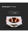 GU10 innfellingsspot - Firkantet, hvit med rose gold reflektor, PC plast, hull: Ø7,2 cm, 8,5 x 8,5 cm, IP20 innendørs