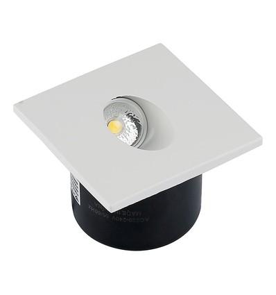 3W kvadratisk LED innfellingsspot til trapper - 4000K, 270lm, hull: 62mm, mål: 80x80mm